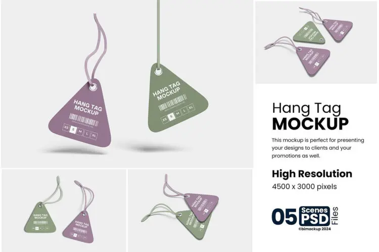 Hang Tag Mockup 5款三角形商品价格标签吊牌模型展示设计贴图psd样机素材
