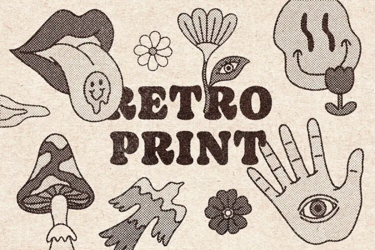 Retro Print Effect 复古半调孔板印刷点画效果ps特效样机素材预设模板