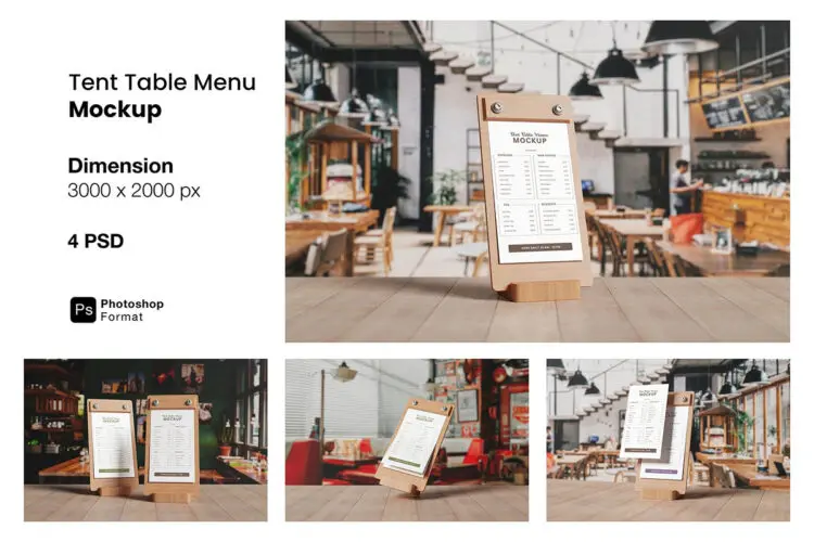 Tent Table Menu Mockup 咖啡店餐饮酒吧木板菜单模型展示设计贴图psd样机素材