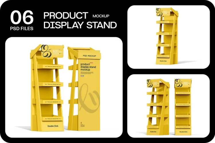Advertising POS Display Rack Mockup 6款商品促销展柜架子模型广告 POS 展示架设计贴图psd样机素材