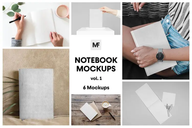 Notebook Stationery Mockups vol.01 笔记簿平装硬面书籍书本模型品牌logo标识设计贴图psd样机素材
