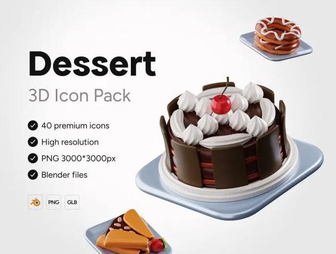 3D Dessert Icons 40款3D甜点图标雪糕蛋糕甜甜圈马卡龙插图插画图标webp免抠图片素材