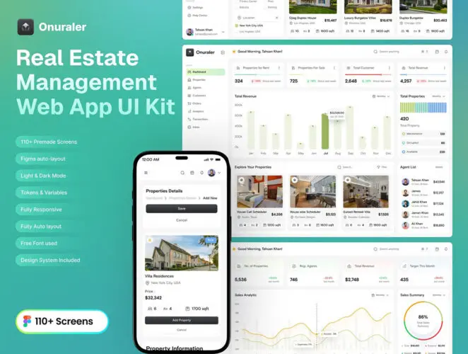 Real Estate Management Web App UI Kit 房地产管理 Web 应用程序响应式 UI 套件
