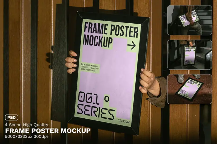 Frame Poster Mockup 手持海报框架广告牌模型展示设计贴图ps样机素材