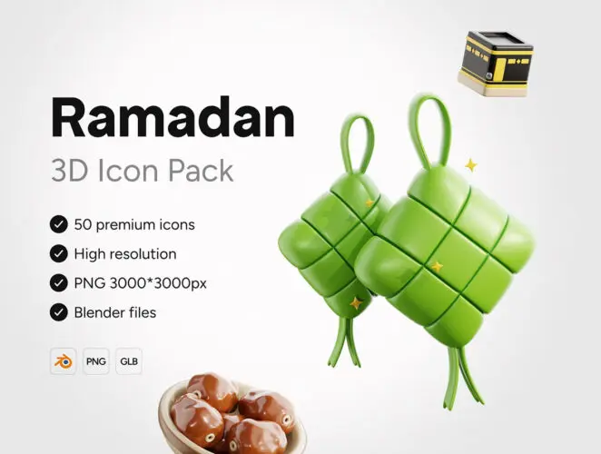 3D Ramadan Icons 50款穆斯林斋月印度阿拉丁3D立体卡通webp免抠图片插图插画素材
