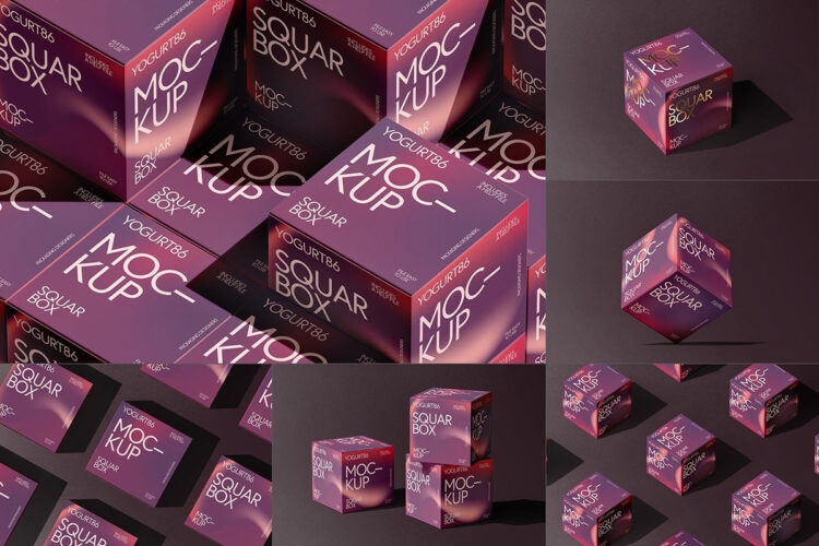 Square Cardboard Box Mock-up 正方体盒子盲盒产品纸盒包装设计作品展示效果图ps样机素材
