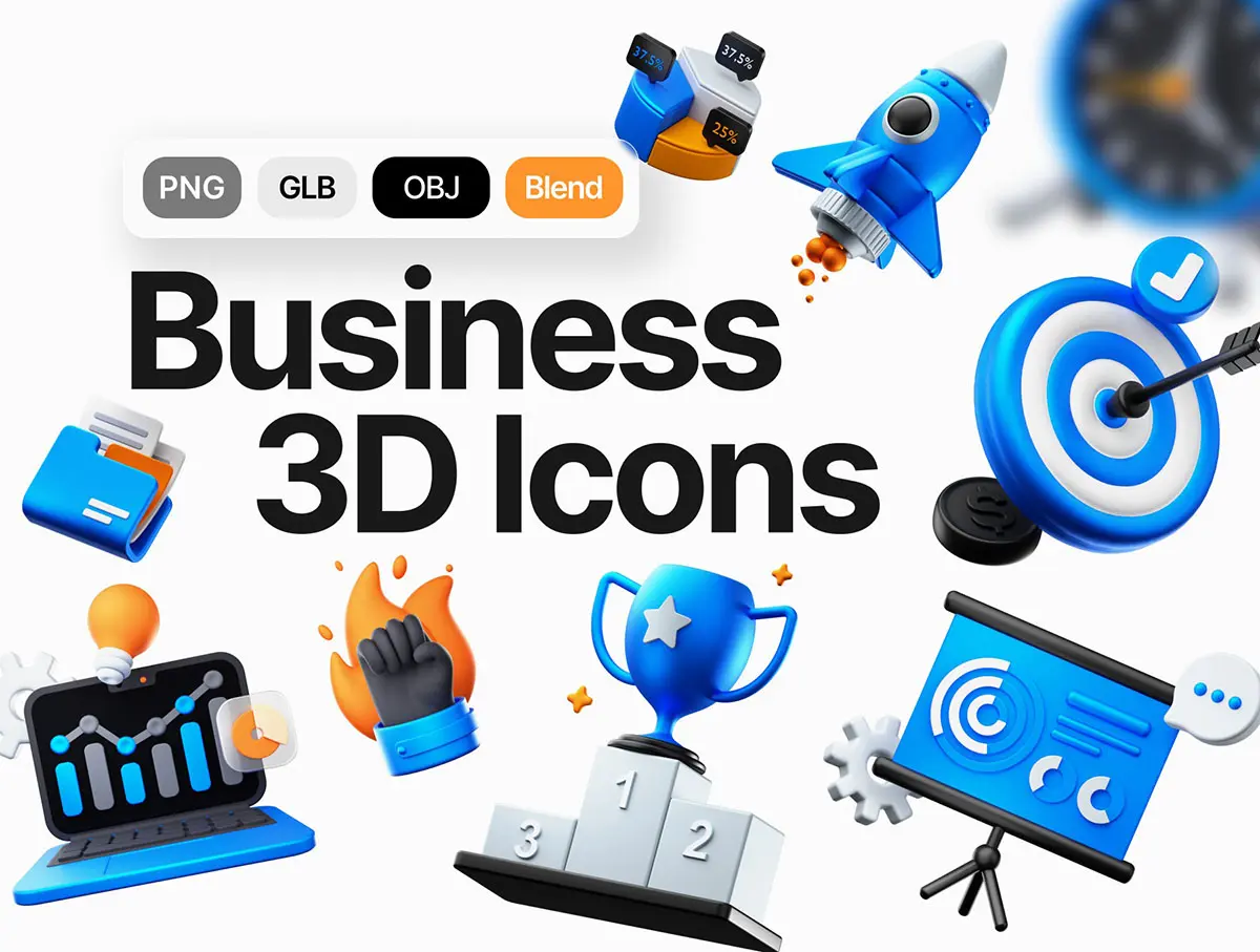 Professional Business 3D Icons Pack 20款团队企业文化商务职场商业插画3D卡通图标webp免抠图片素材 – ...