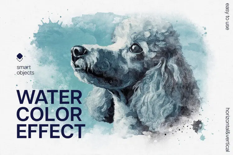 Watercolor Art Photo Effect 手绘水彩画晕染时尚朦胧艺术绘画人像插图插画滤镜ps样机特效模版