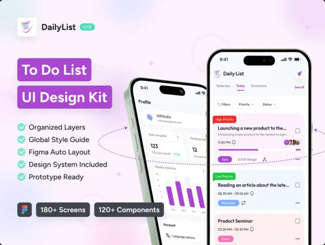 DailyList – To-Do List App UI Kit 待办事项列表应用程序 UI 套件
