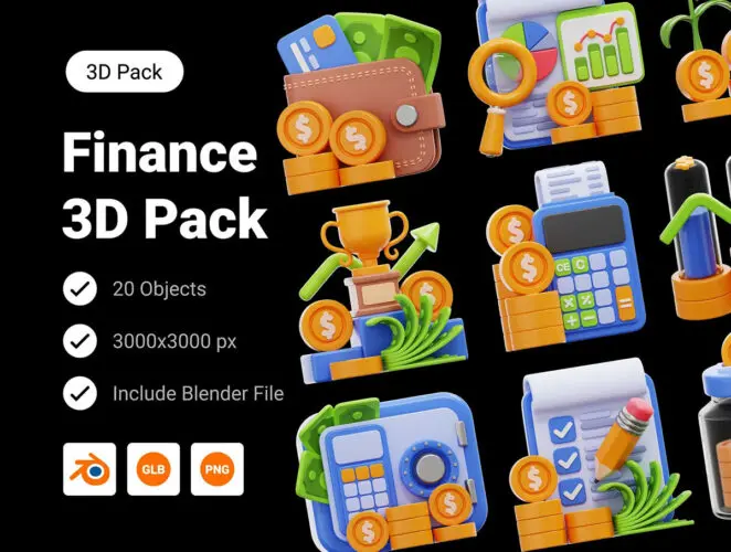 Finance & Money Investment 3D Icon Pack 20款金融和货币投资财务管理3D图标icon素材webp免抠图