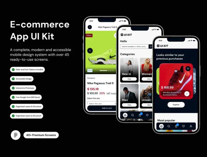 E-commerce App Kit – Modern UI 45屏电子商务应用app界面设计ui套件素材