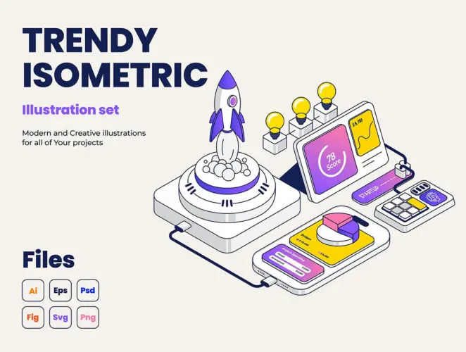 Business Isometric Illustration set 创意云数据加密交易数据分析业务场景2.5d等距插画图片国外设计素材