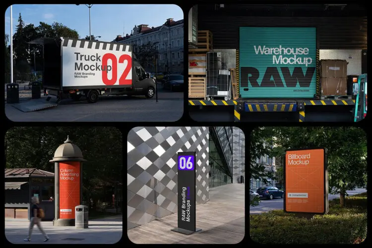 City Branding Billboard Mockups RAW Series 4 城市户外广告导视牌海报框架模型展示设计贴图psd样机素材 8PSD