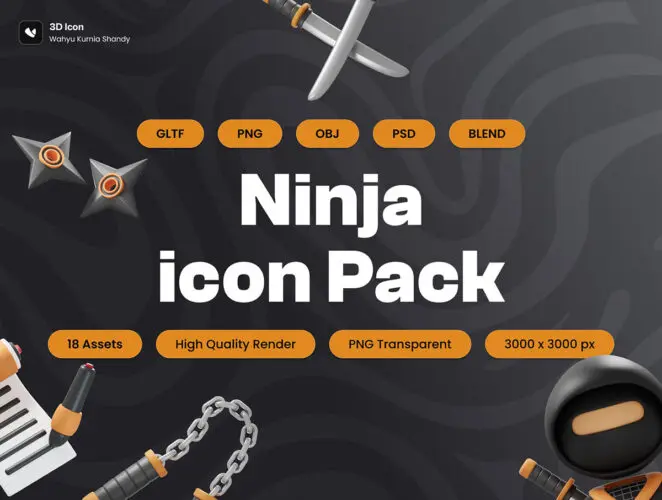 Ninja 3D Icon Pack 18款 Ninja 卡通忍者游戏网游手游3D图标icon素材webp免抠图