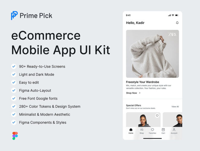 深浅双配色移动电商购物应用用户界面app设计ui套件模板 Prime Pick – eCommerce Mobile App UI Kit