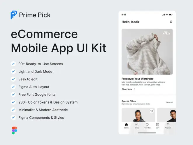 深浅双配色移动电商购物应用用户界面app设计ui套件模板 Prime Pick – eCommerce Mobile App UI Kit