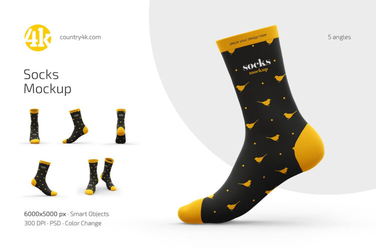 时尚运动长袜棉袜模型品牌logo标识设计贴图psd样机素材 Socks Mockup Set