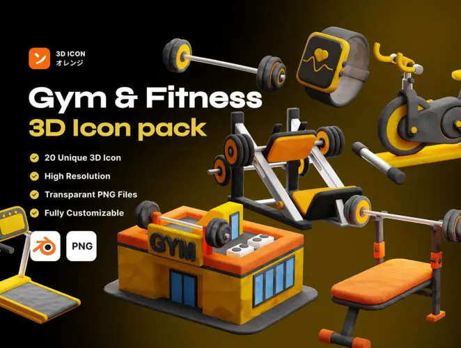 20款黏土风格健身器械锻炼营销展示插图3D图标icon设计素材 Gym and Fitness 3D Icon pack