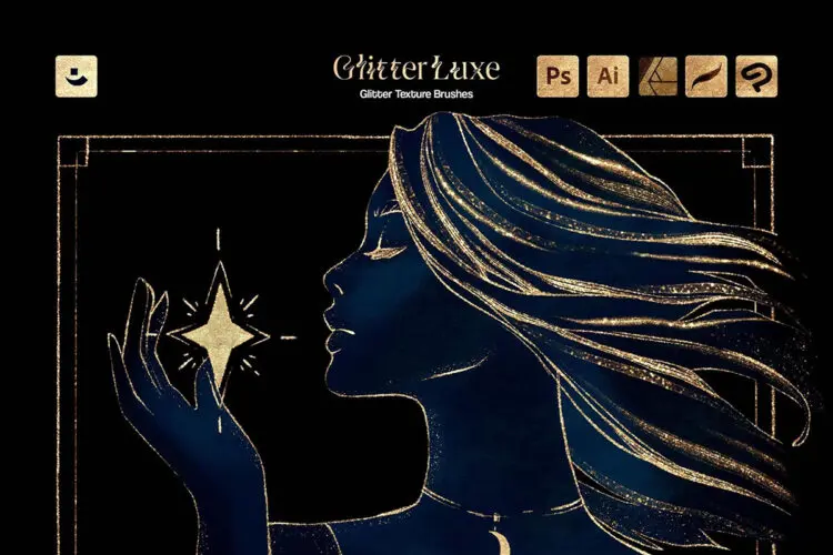 12款闪光星光金属颗粒艺术绘画效果亮片装饰肌理笔刷素材 Procreate Glitter Texture Brushes