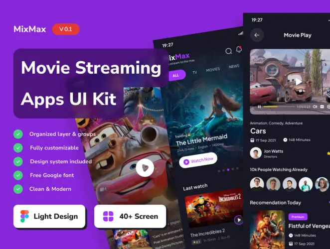 40屏在线影院电影视屏流媒体移动应用程序app设计用户界面UI套件模板 MixMax – Movie Streaming Mobile App UI Kits