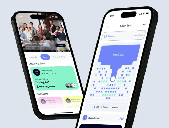 音乐节体育比赛艺术展览等活动门票 票务预订app设计用户界面ui套件明暗模板 Eventra – Ticketing app
