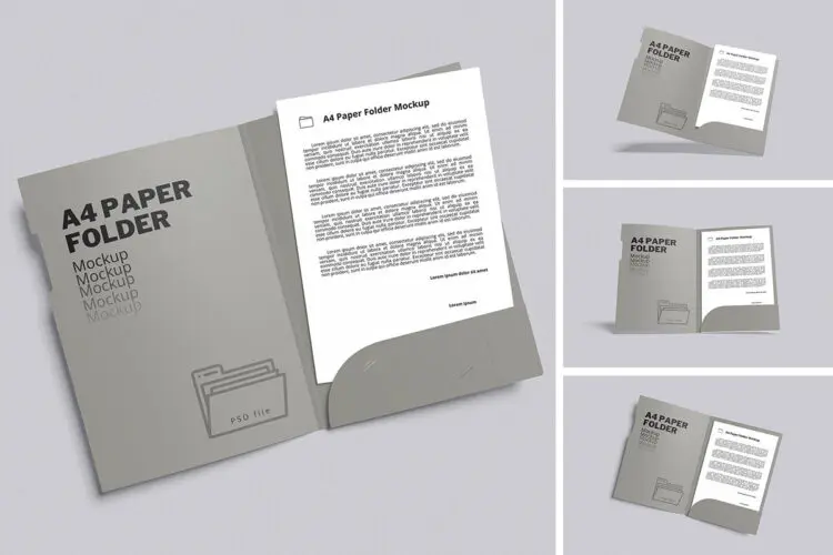 A4纸张报告文件夹智能贴图ps办公文具样机素材 A4 Paper Folder Mockup