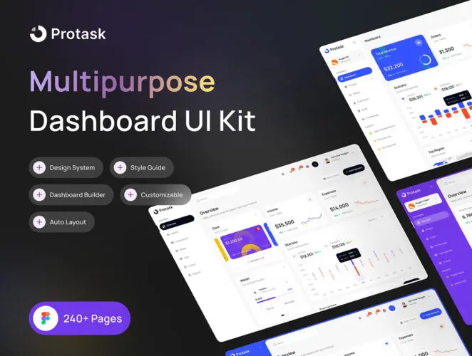 多用途仪表板后台仪表盘日程规划ui界面设计模版 Protask Dashboard UI Kit