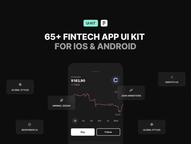 65+ 屏金融科技应用UI组件和图标套件 Finergy mobile KIT