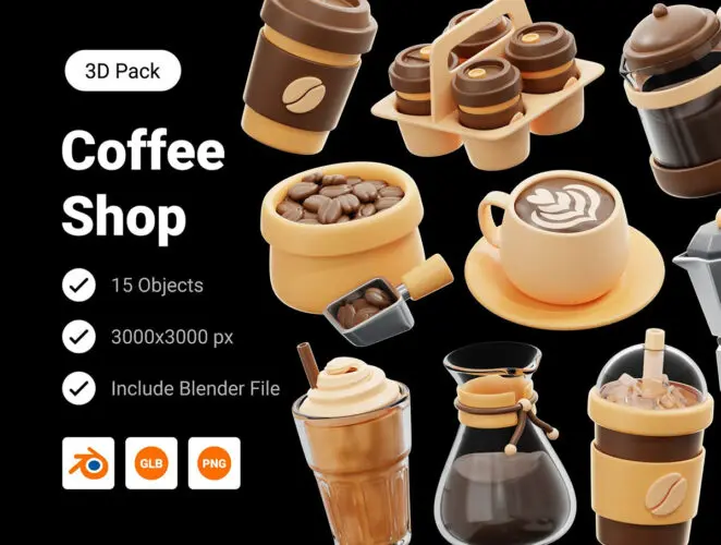 15款咖啡专卖店营销展示3D图标icon设计素材webp免抠图片 Coffee Shop Tools 3D Icon Pack