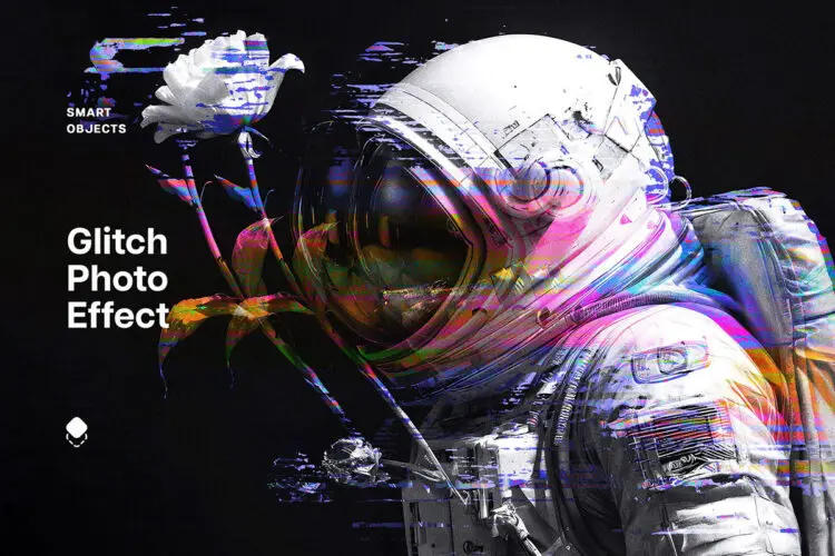 电视屏幕信号干扰故障毛刺照片滤镜ps特效预设模板 Glitch Displacement Photo Effect