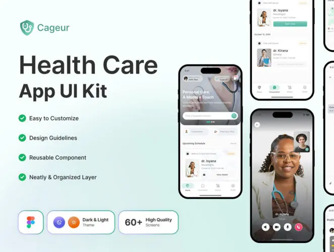 医疗保健预约医生线上买药应用程序 UI 套件 Cageur – Health Care App UI Kit