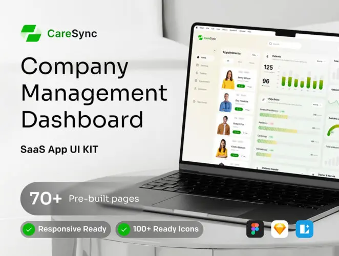 专业医疗管理医疗服务公司管理SaaS报表数据分析仪表盘图表ui界面组件模板 CareSync – SAAS Company Management UI Kit