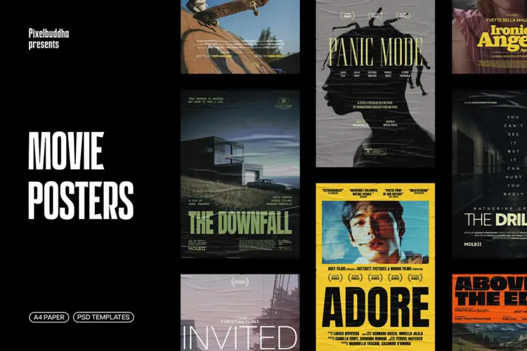 12款90年代复古获奖经典电影海报封面排版设计ps版式设计模版素材 Movie Posters Collection