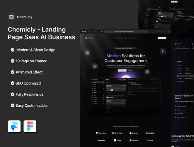 企业SaaS营销官网响应式网页设计ui套件模板 Chemicly – SaaS Landing Page Business & Startub