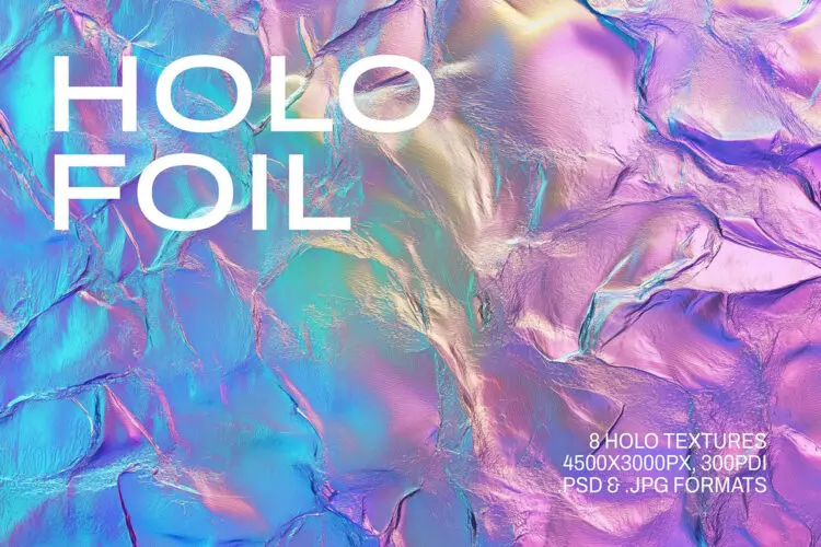 超现实褶皱全息渐变褶皱金属铂纸webp/psd格式背景图片设计素材 Holo Foil Textures
