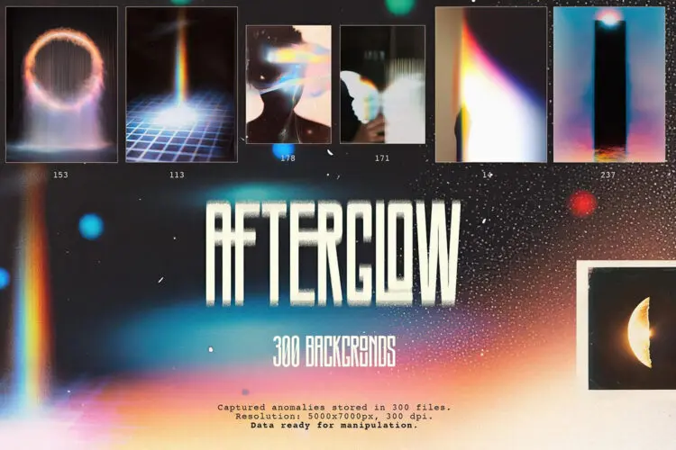 300款潮流抽象艺术复古迷幻漏光颗粒噪点怀旧光晕背景图片素材 AFTERGLOW Faded Light Textures