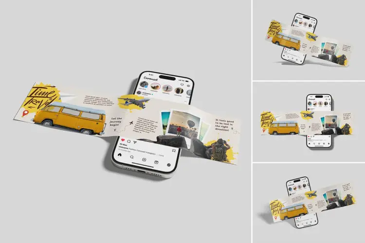 移动端媒体推文详情页banner轮播广告psd模板 Instagram Carousel Mockup