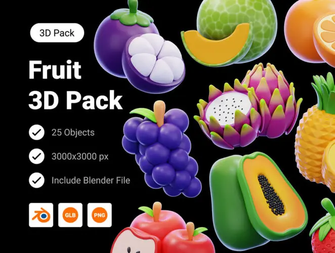 20款水果插画3D图标icon素材webp免抠图下载 Fruit 3D Icon Pack