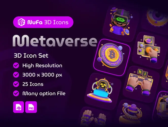 25款3D元宇宙虚拟现实数字科技区块链icon图标webp免抠图素材 3D Metaverse Icon Set