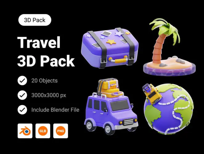 20款3D立体趣味卡通露营旅行度假旅游插图插画webp免抠图片素材 Travel Vacation & Holiday 3D Icon Pack