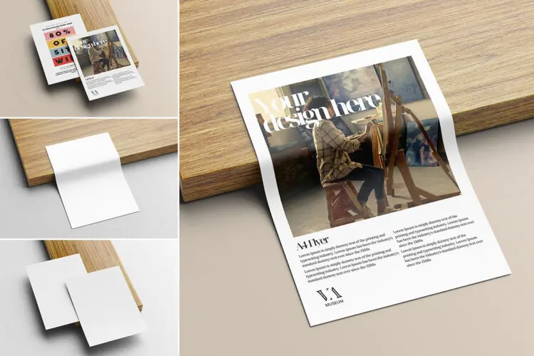 A4纸张模型印刷广告品牌设计贴图ps文具样机素材模板 A4 Paper Mockups