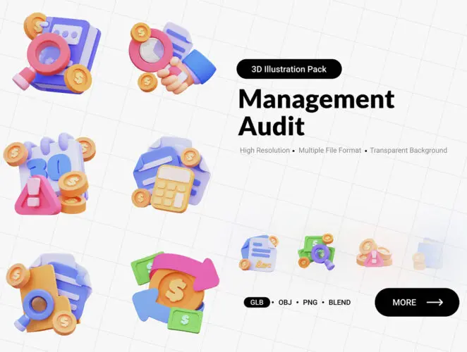 20款3D立体卡通管理审计 3D 图标集 Unixx – Management Audit 3D Icon Set