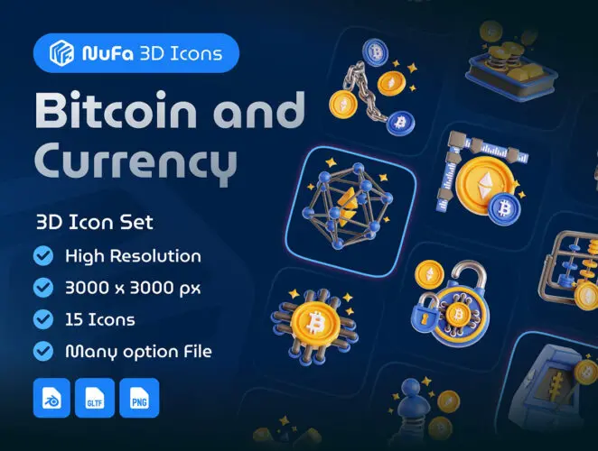 15款金融加密货币比特币货币webp免抠图3D图标icon设计素材 Bitcoin and Currency 3D Icon set