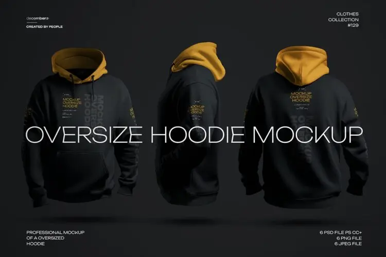 6款大码上衣连帽衫卫衣服装设计3D展示效果图ps样机素材 Mockups Oversize Hoodie in 3D Style