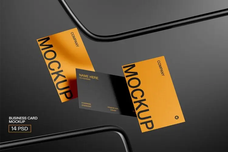 14款极简金属工业风卡片商务名片设计作品展示效果图ps样机素材 Business Card Mockup