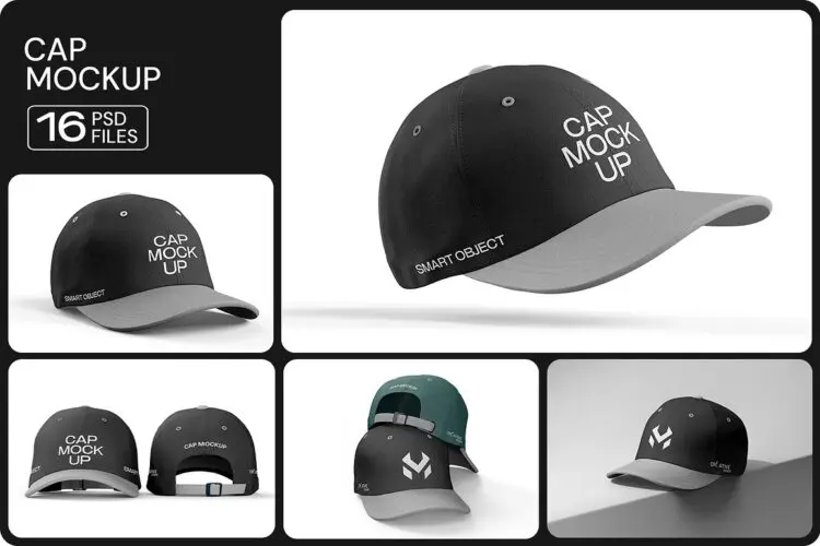 16款棒球帽帽子棒球帽弯檐运动鸭舌帽遮阳帽设计展示效果图ps样机素材 Baseball Cap Mockup For Branding