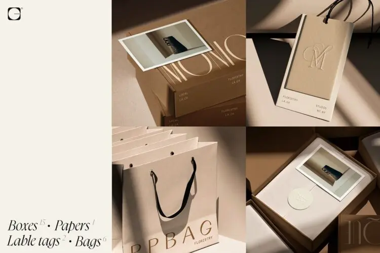 24款快递打包纸盒和购物袋拎袋包装设计作品展示效果图ps样机 Mailing Box and Bag mockups