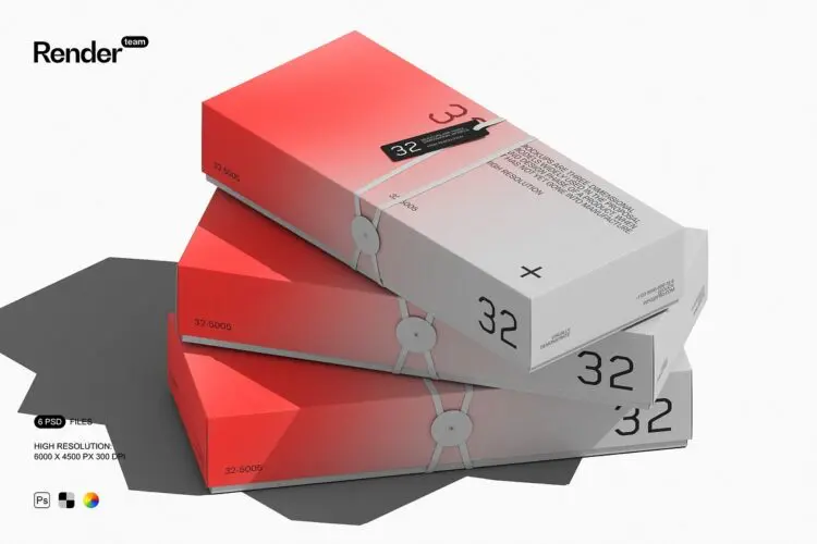 6款长方形纸盒文创产品包装盒伴手礼设计作品展示效果图ps样机 Paper Box Mockup Set