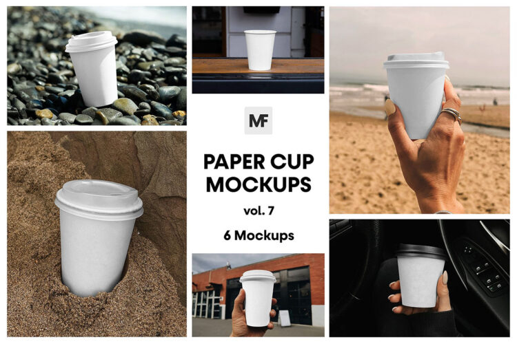手持一次性咖啡杯纸杯模型杯身logo标识设计贴图ps包装样机素材 Cup Mockups – Packaging Mockups vol.7