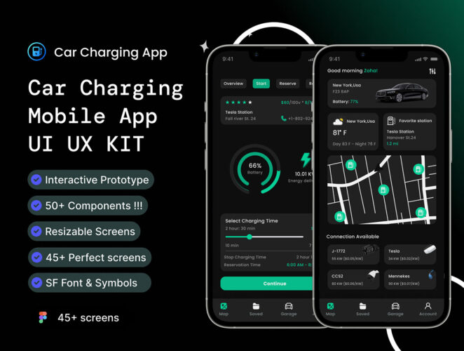 电动汽车充电站查找所有功能的优质高品质 UI 套件 EVCharge Link – EV Charging Apps UI KIT